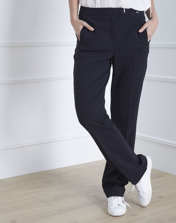 Pantalon marine droit en microfibre à ceinture boutonnée Hugo | 1-2-3 Pantalon marine droit en microfibre à ceinture boutonnée Hugo PhotoZ | 1-2-3