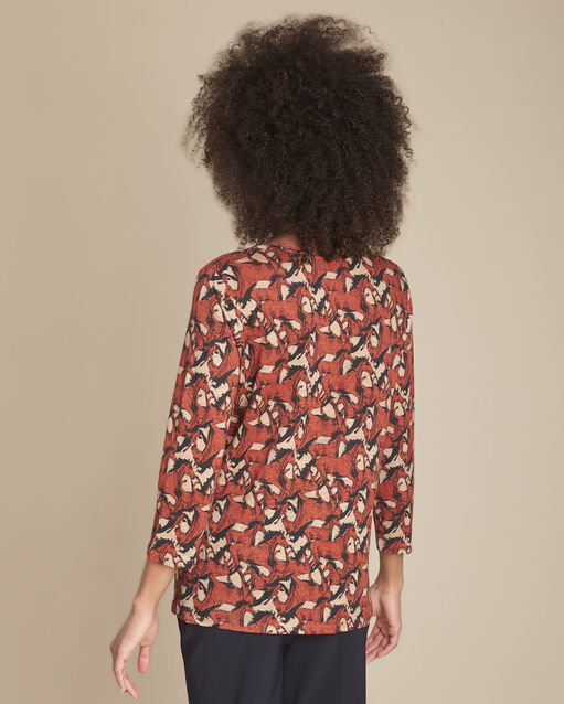Tee-shirt acajou imprimé en lin charlie caramel.