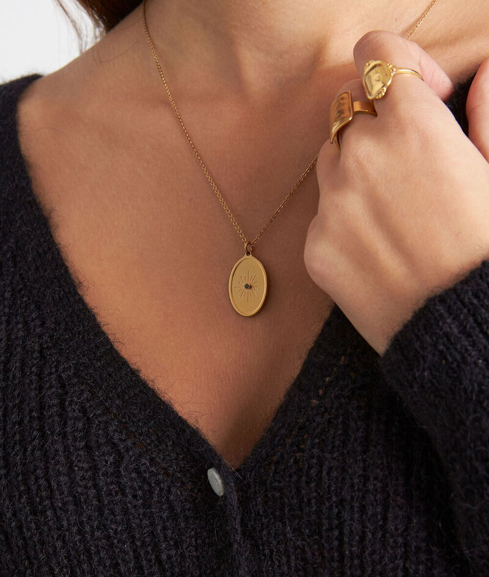 Collier m&eacute;daille or &eacute;clat de zircon bijoux l&eacute;one.