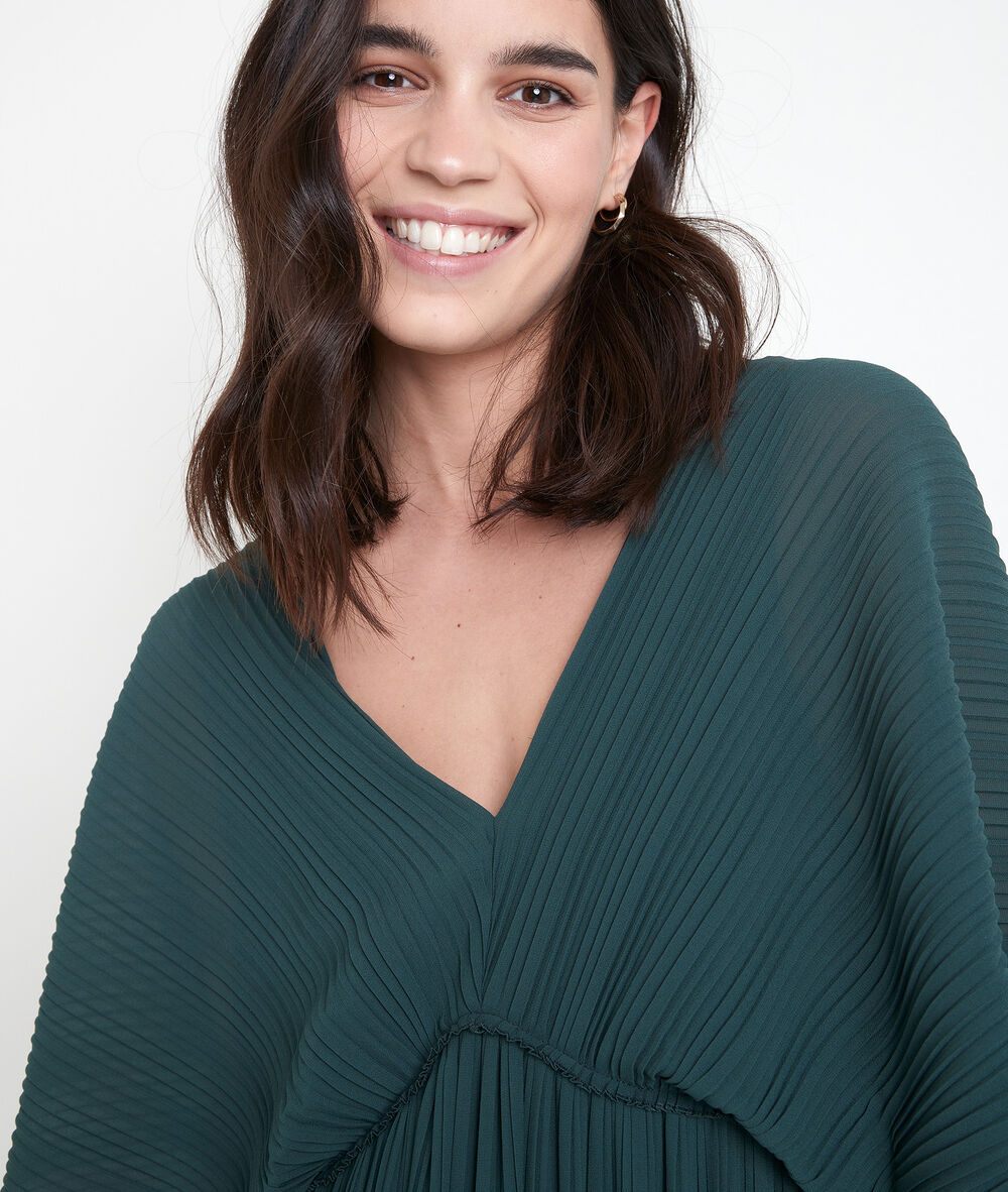 Langes, plissiertes kleid zypressengrün marion cypres.