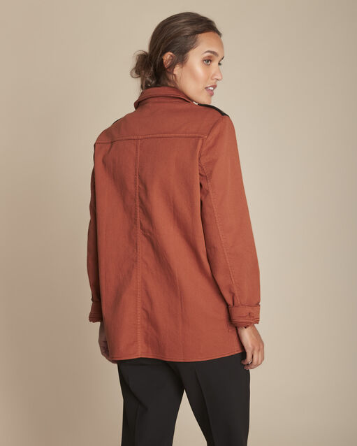 Veste acajou évasée biscuit caramel.