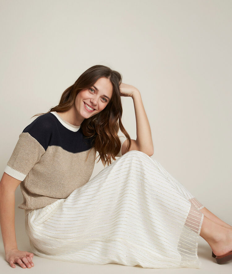 Pull rayé en coton recyclé devon blanc.