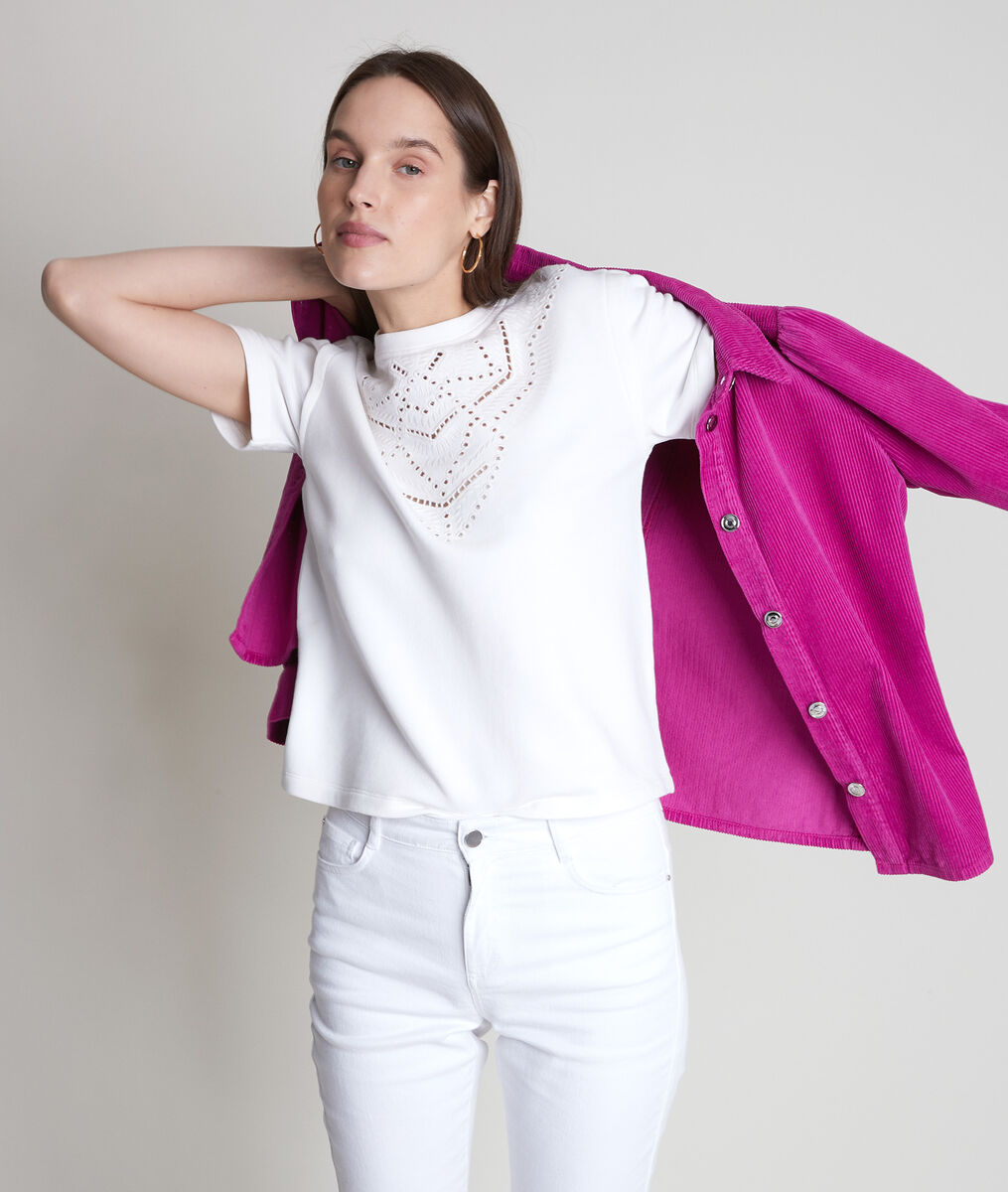 Tee-shirt en coton épais et broderies blanc Elsa | 1-2-3 Tee-shirt en coton épais et broderies blanc Elsa PhotoZ | 1-2-3
