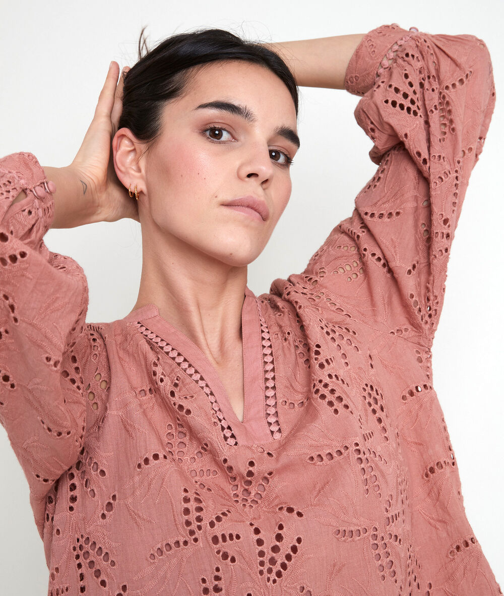 Blouse en coton biologique brodée tebene bois de rose.