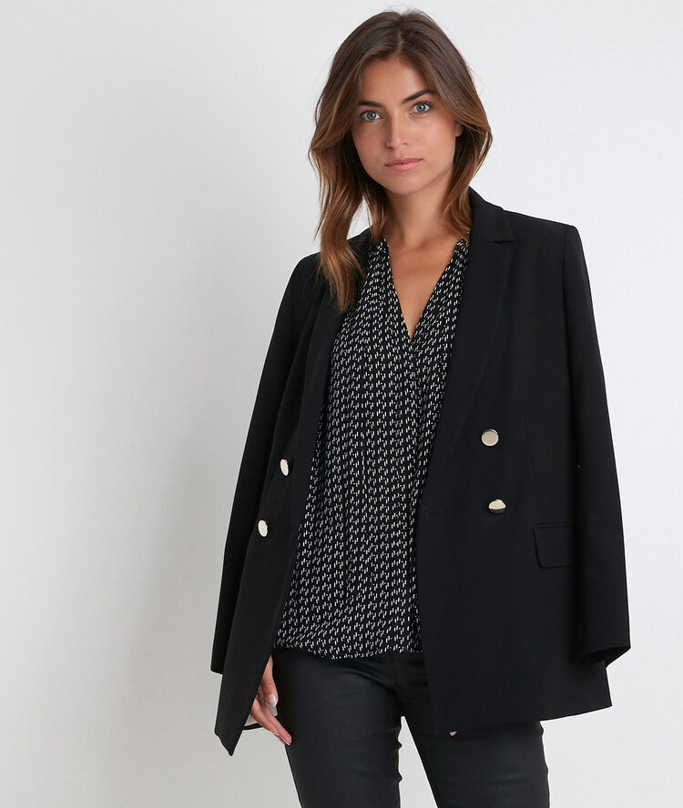Blouse lavallière imprimée joly noir.