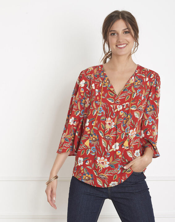 Blouse rouge imprimé fleuri Vic | 1-2-3 Blouse rouge imprimé fleuri Vic PhotoZ | 1-2-3