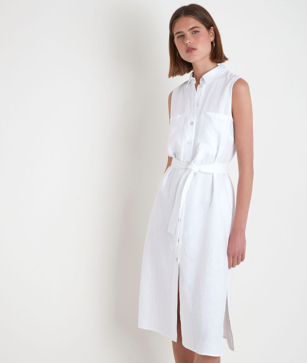 Robe chemise sans manches en lin certifié blanche Cyrielle | 1-2-3 Robe chemise sans manches en lin certifié blanche Cyrielle PhotoZ | 1-2-3