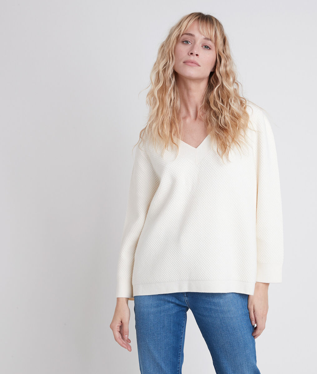 Pull écru maille fantaisie Amore | 1-2-3 Pull écru maille fantaisie Amore PhotoZ | 1-2-3