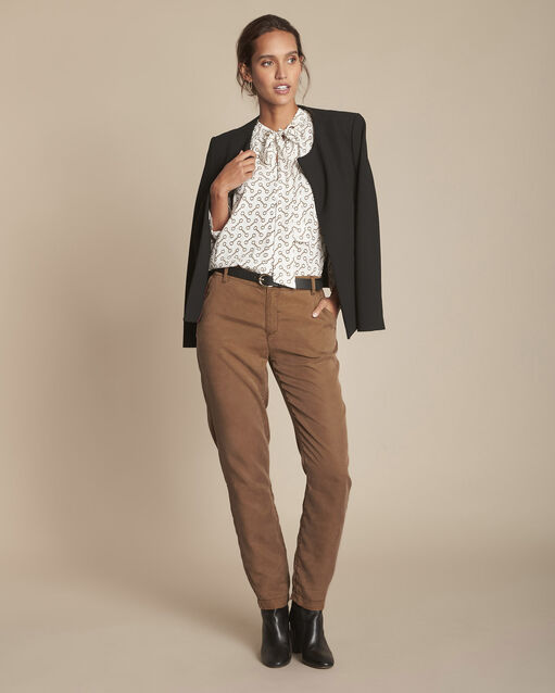Blouse lavallière imprimé mors monastir ecru.