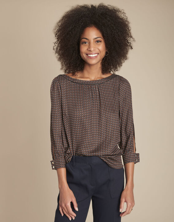 Blouse noire imprimée Melena | 1-2-3 Blouse noire imprimée Melena PhotoZ | 1-2-3