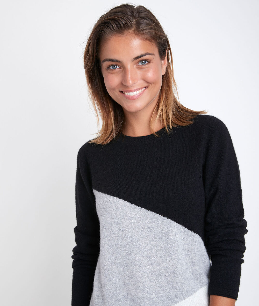 Pull en cachemire colorblock raven noir.