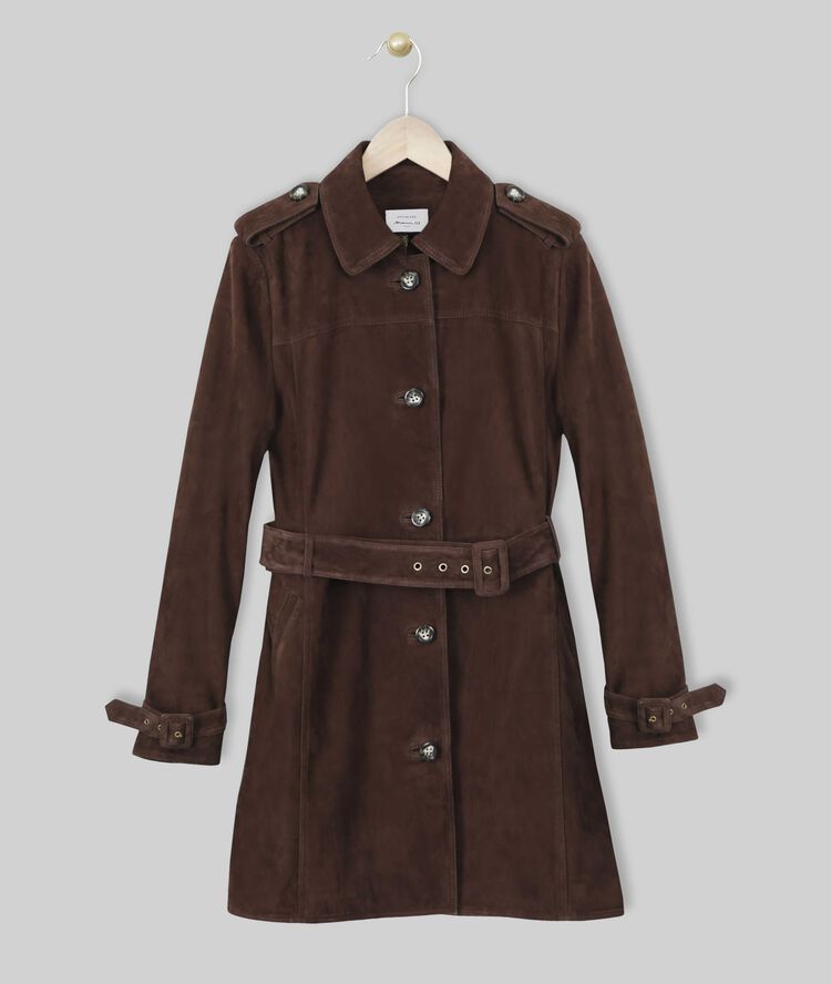 Trench marron en cuir velours qleo marron fonce.