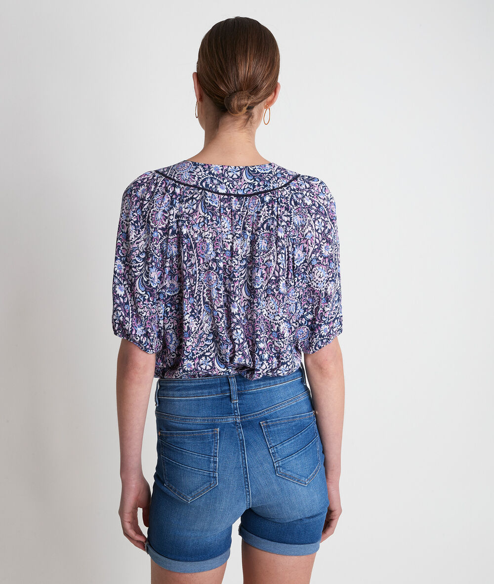 Blouse imprimée bleue tollya bis bougainvilliers.
