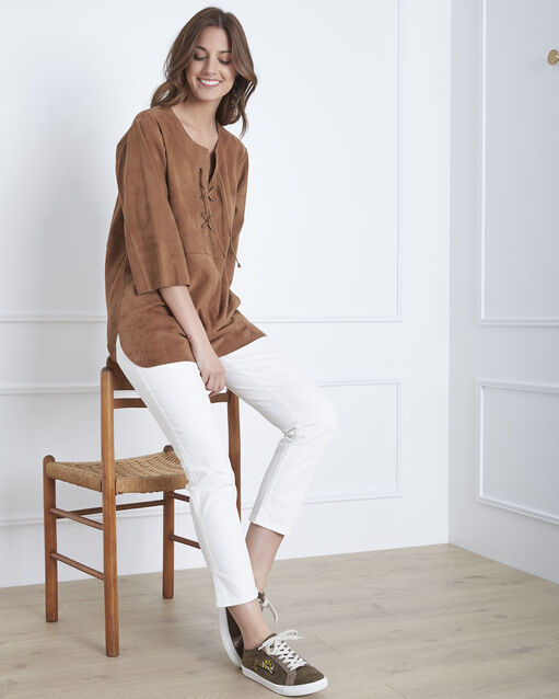 Baskets kaki en cuir velours broderie fantaisie yoko kaki.