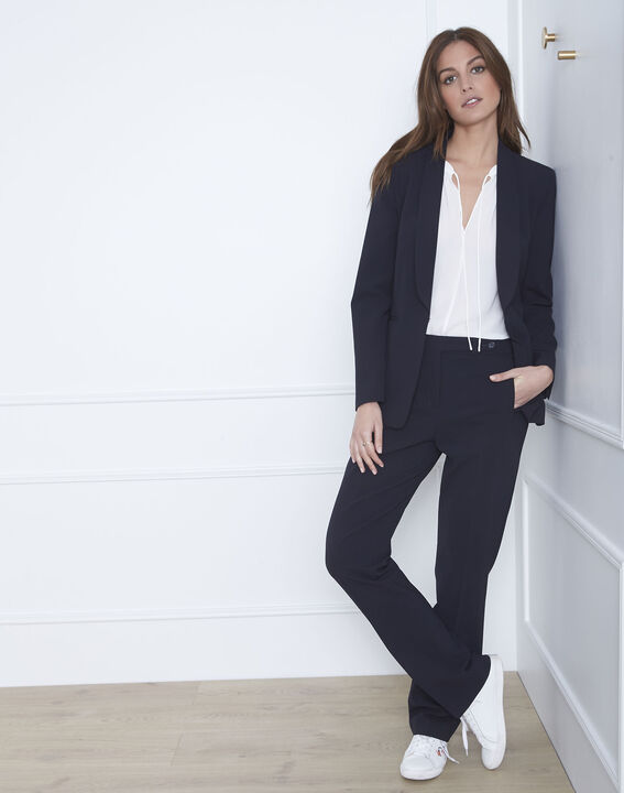 Pantalon marine droit en microfibre à ceinture boutonnée Hugo | 1-2-3 Pantalon marine droit en microfibre à ceinture boutonnée Hugo PhotoZ | 1-2-3