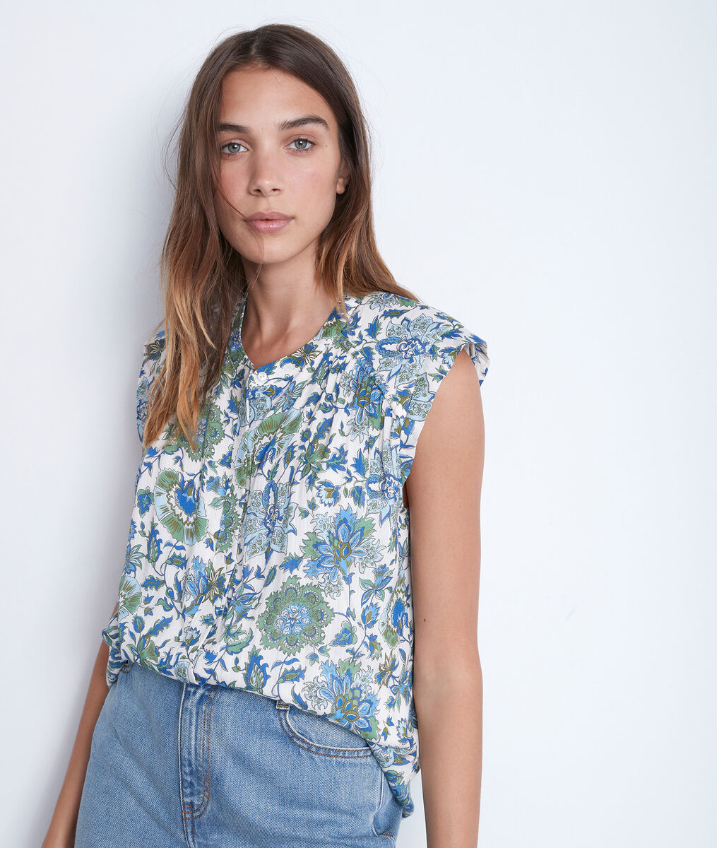 Blouse sans manche à épaulettes imprimée Tracy | 1-2-3 Blouse sans manche à épaulettes imprimée Tracy PhotoZ | 1-2-3