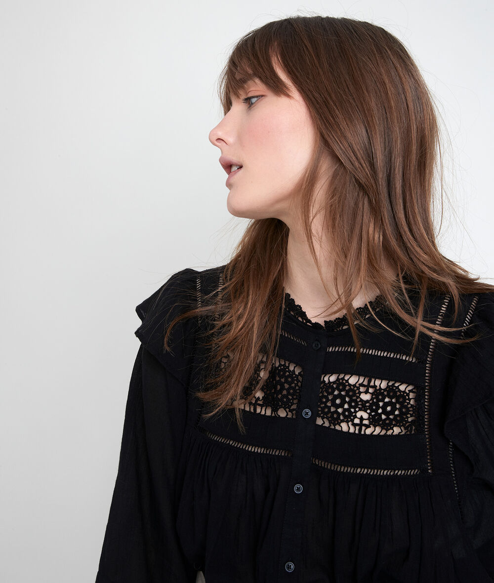 Blouse en coton dentelle noire talia noir.