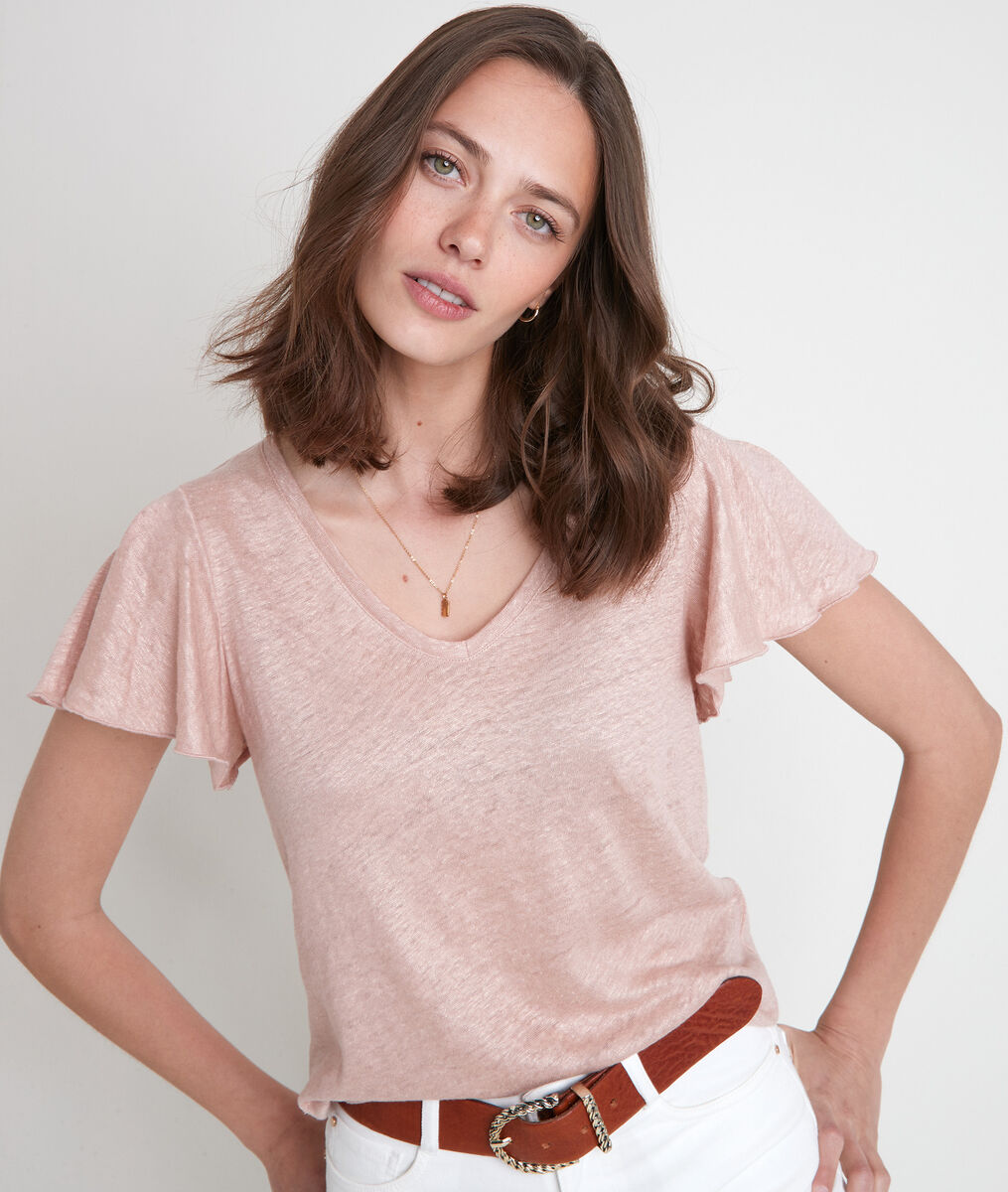 Tee-shirt en lin biologique rose Icao | 1-2-3 Tee-shirt en lin biologique rose Icao PhotoZ | 1-2-3