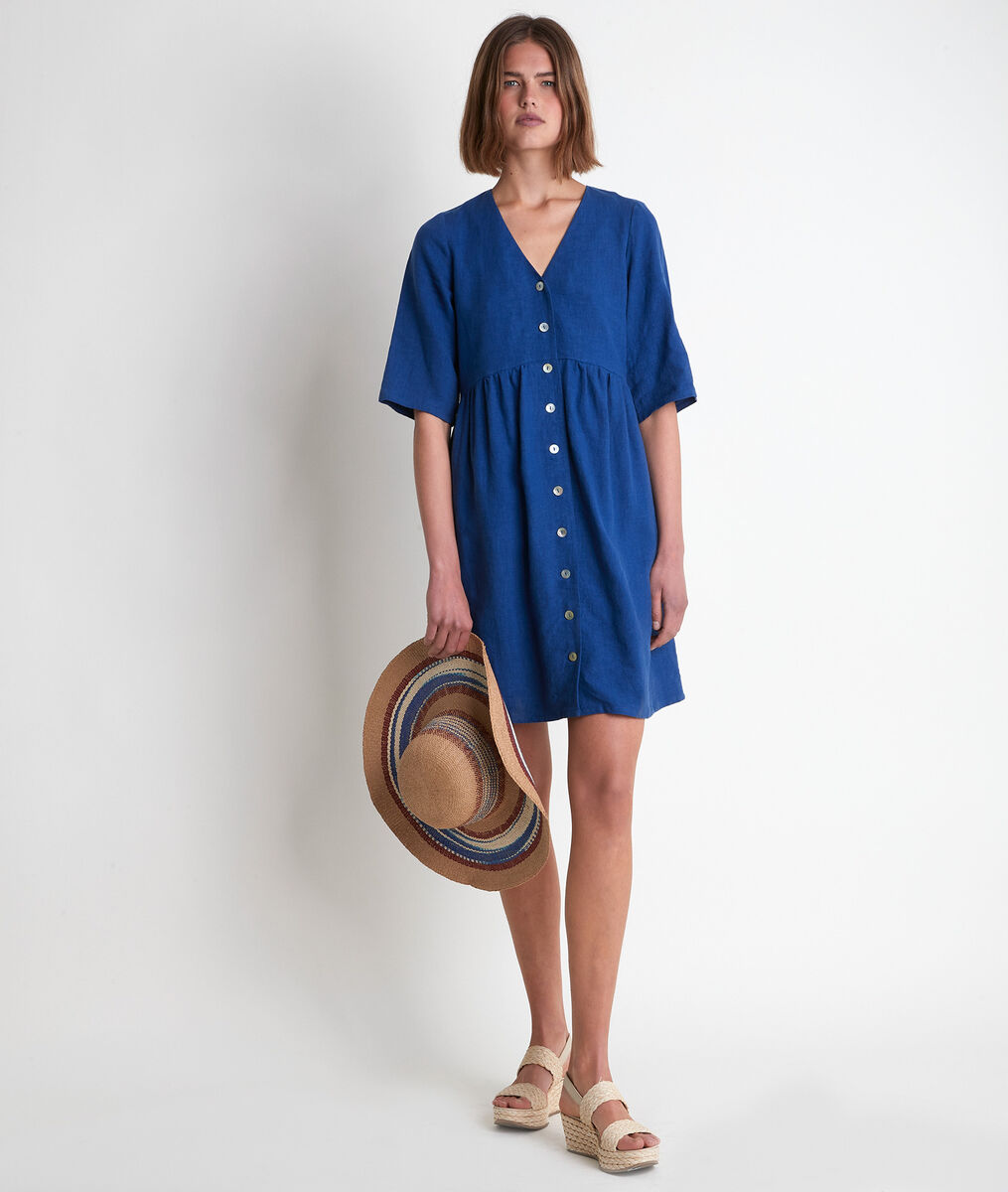 Robe en lin boutonnée bleue Lalou | 1-2-3 Robe en lin boutonnée bleue Lalou PhotoZ | 1-2-3
