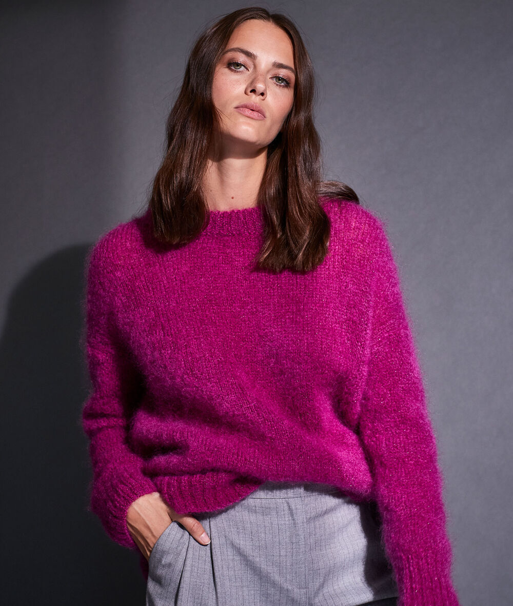 Pull en laine radiosa fuchsia fonce.
