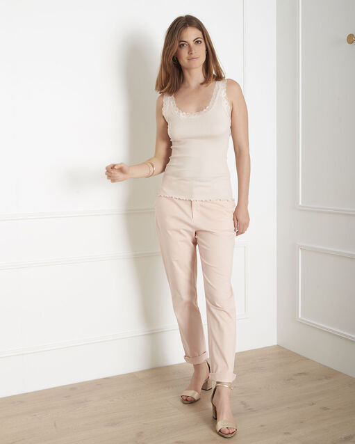 Débardeur nude soie et coton encolure dentelle guest peche.