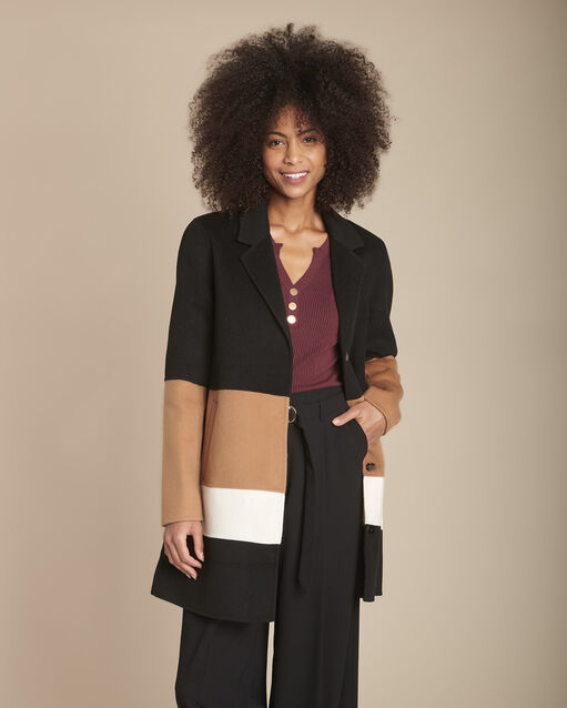 Doppelseitiger mantel aus wollgemisch color-blocking tiffaine beige.