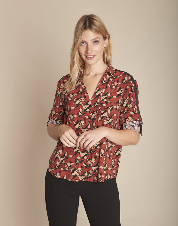 Blouse acajou imprimé cheval Cathleen | 1-2-3 Blouse acajou imprimé cheval Cathleen PhotoZ | 1-2-3