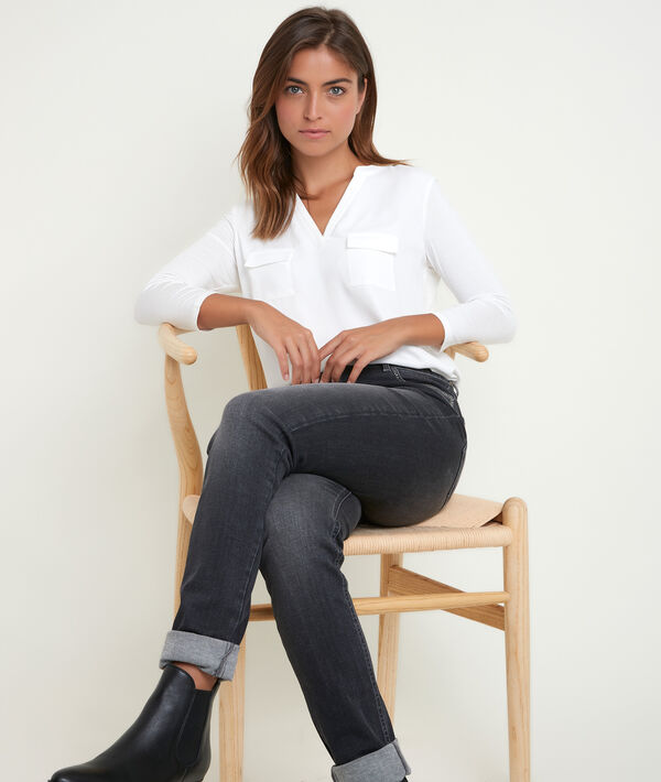 Ecru blouse uit twee materialen Genna | 1-2-3 Ecru blouse uit twee materialen Genna PhotoZ | 1-2-3