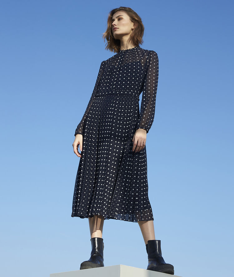 Robe longue à pois caliste marine.