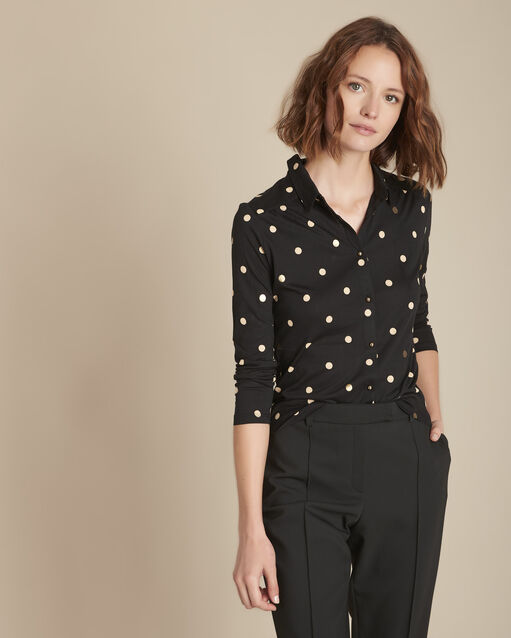 Chemise en jersey imprim&eacute; pois celia noir.