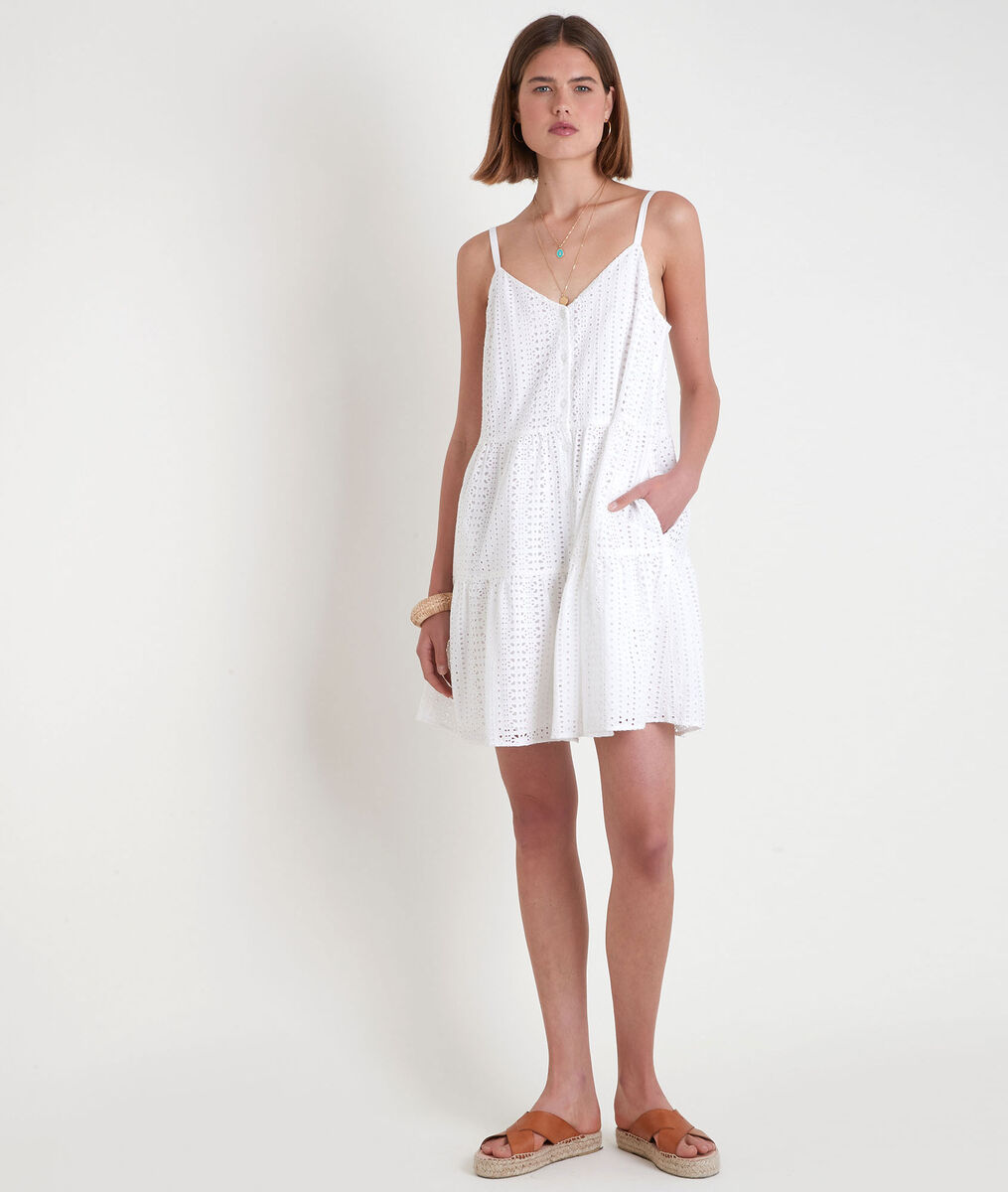 Robe mini à bretelles en broderie anglaise blanche Samia | 1-2-3 Robe mini à bretelles en broderie anglaise blanche Samia PhotoZ | 1-2-3