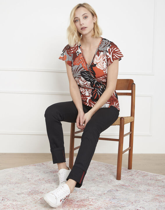 Blouse acajou imprimée cache-cœur Verano | 1-2-3 Blouse acajou imprimée cache-cœur Verano PhotoZ | 1-2-3