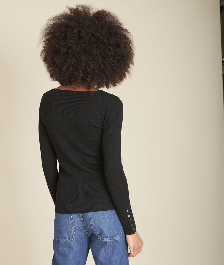 Pull côtelé fin noir floraline noir.