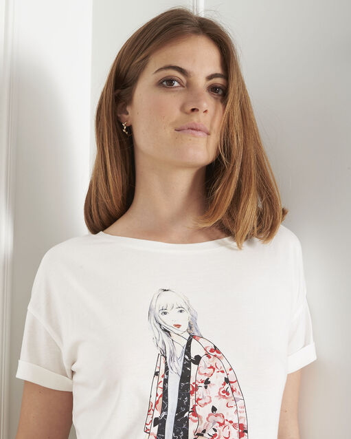 Ecrufarbenes t-shirt mit print gabrielle ecru.