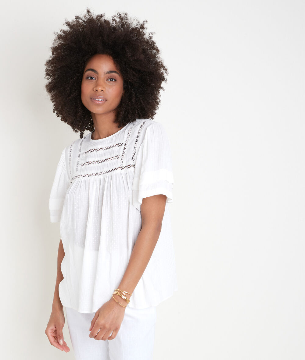 Blouse ample avec dentelle écrue abi ecru.