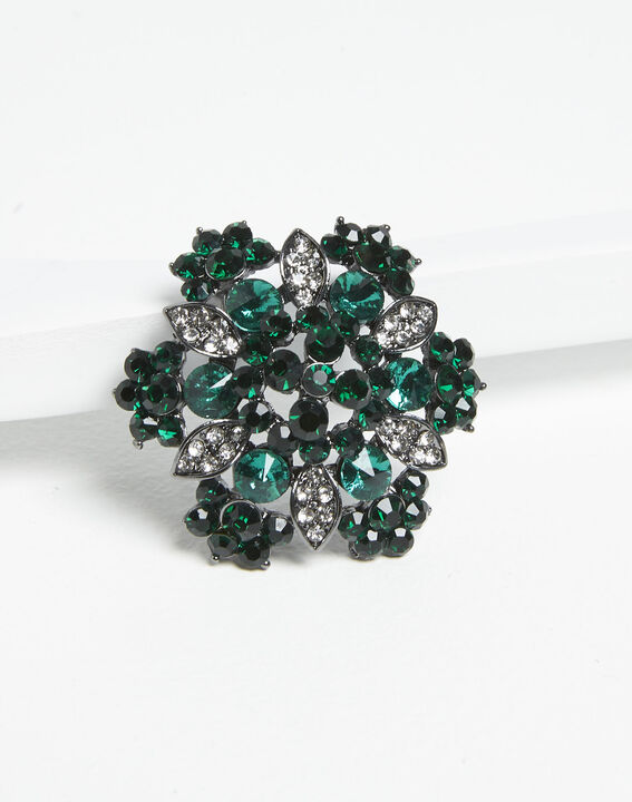 Broche florale argentée et émeraude Xane | 1-2-3 Broche florale argentée et émeraude Xane PhotoZ | 1-2-3