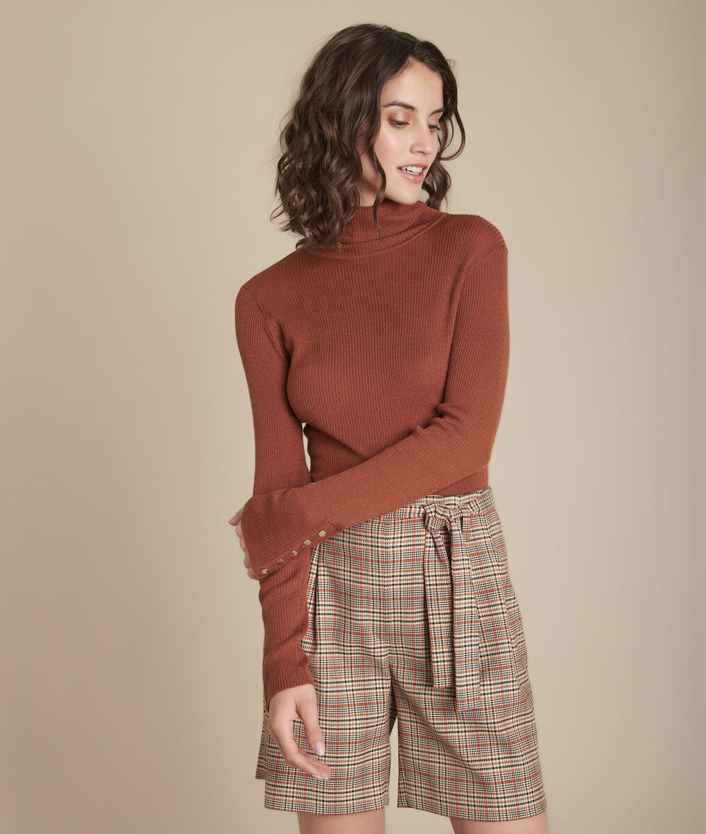 Pull acajou côtelé col roulé Florale | 1-2-3 Pull acajou côtelé col roulé Florale PhotoZ | 1-2-3