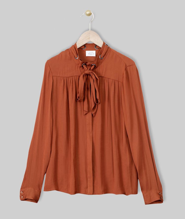 Blouse col lavallière acajou maud caramel.