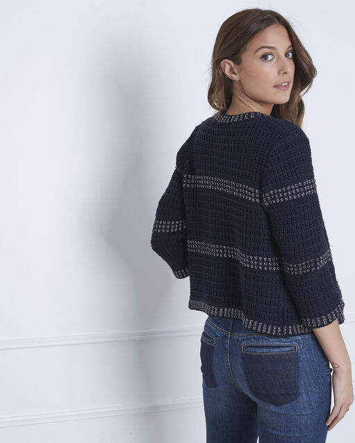 Veste marine courte maille reliefée alice marine.