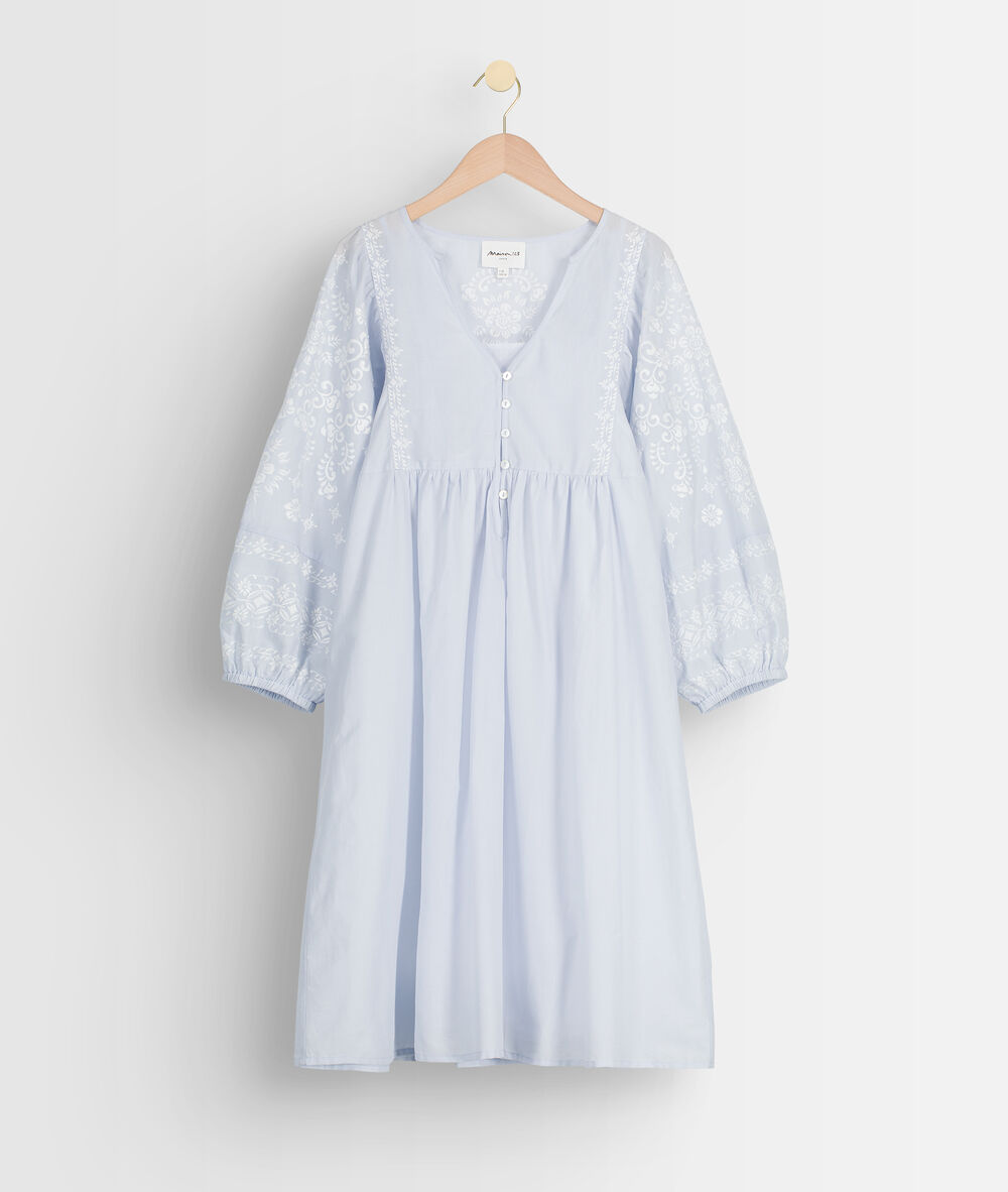Robe courte brodée bleu pâle samantha pure bleached.