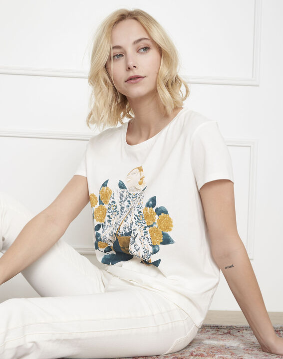 Ecrufarbenes T-Shirt mit Druckmuster Petunia | 1-2-3 Ecrufarbenes T-Shirt mit Druckmuster Petunia PhotoZ | 1-2-3