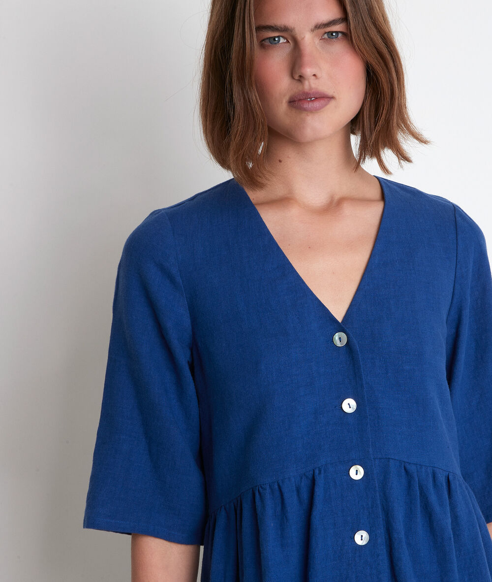 Robe en lin boutonnée bleue lalou bleu.
