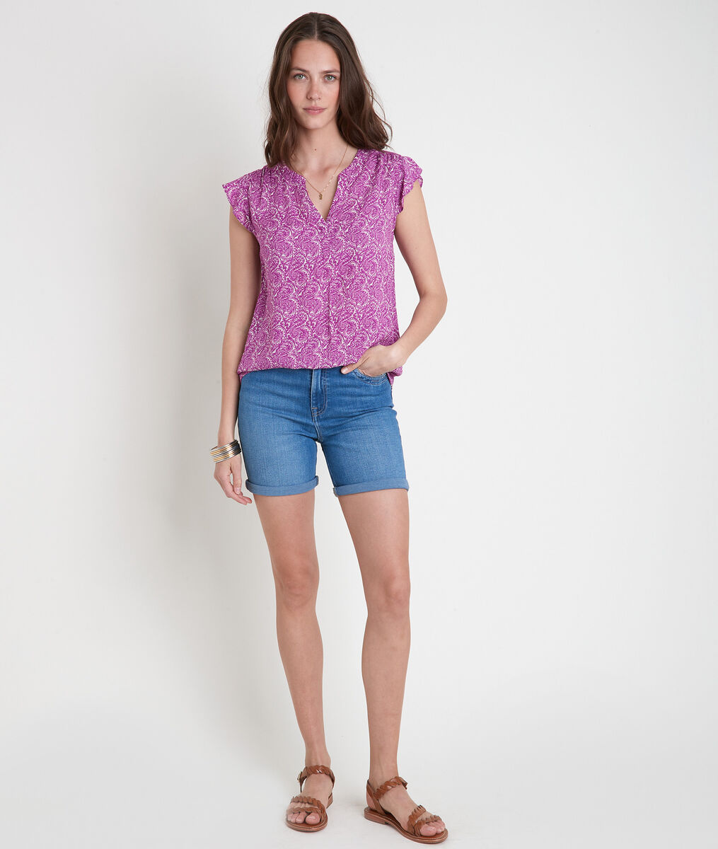Blouse imprimée sans manche violette Tela | 1-2-3 Blouse imprimée sans manche violette Tela PhotoZ | 1-2-3
