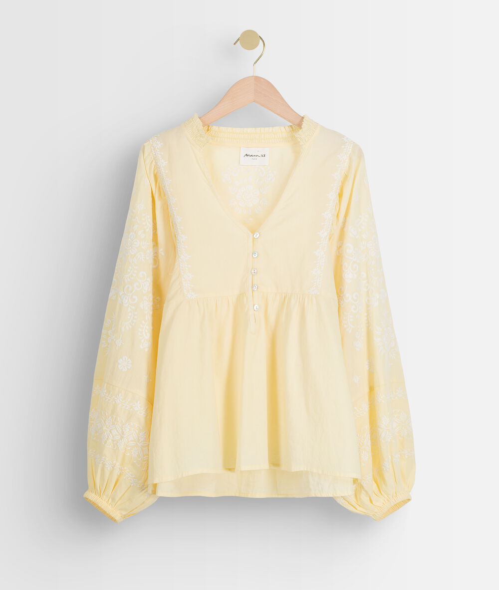 Blouse brodée en coton jaune anna citron.