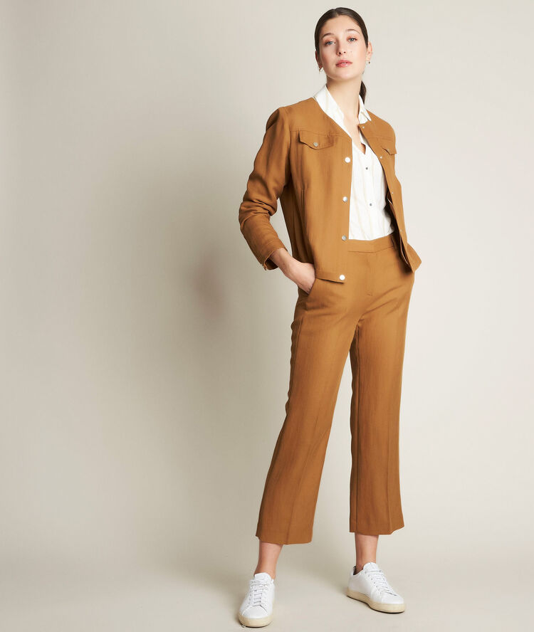 Gestreiftes t-shirt aus leinen riley blassgold.