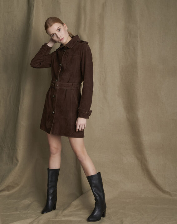 Trench marron en cuir velours Qleo | 1-2-3 Trench marron en cuir velours Qleo PhotoZ | 1-2-3