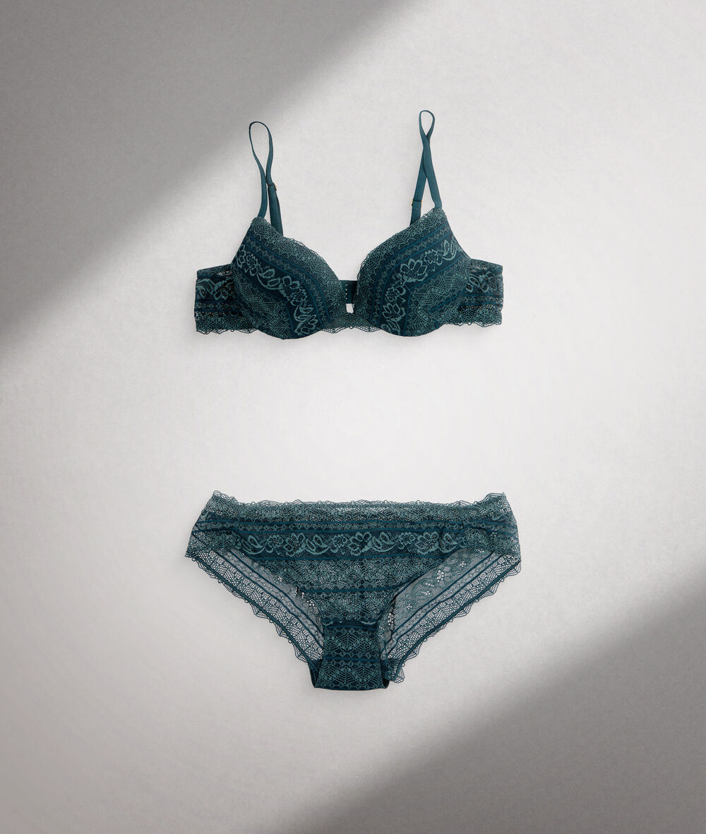 Soutien-gorge ampliforme en dentelle responsable bleue ella vert canard.