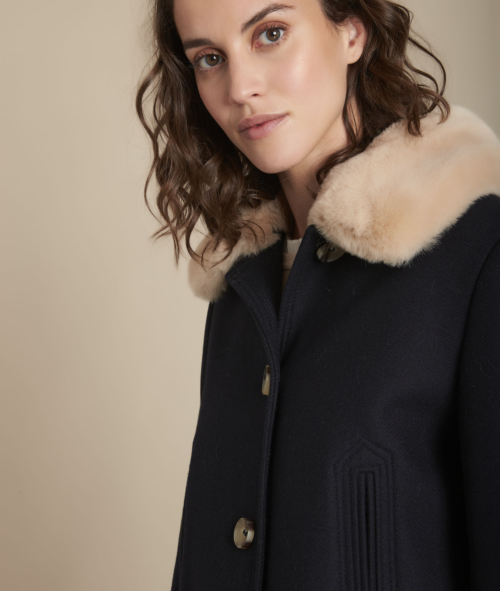 Manteau marine col fausse fourrure Talia Femme | Maison 123 Manteau Maison 123 Femme : Nouvelle collection | Place des