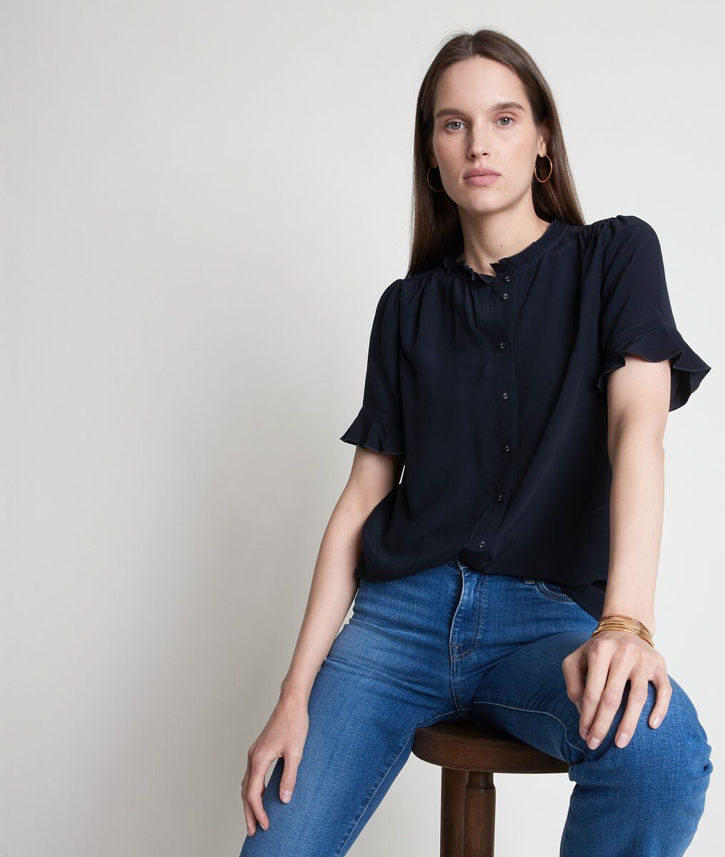 Marineblauwe soepele blouse van viscose Auphelie | 1-2-3 Marineblauwe soepele blouse van viscose Auphelie PhotoZ | 1-2-3