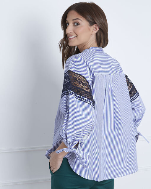 Blouse bleue broderie et rayures veronique bleu ciel.